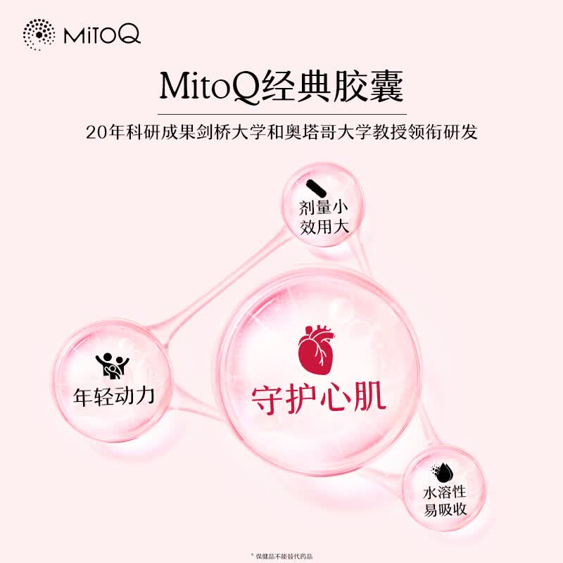 MitoQ经典胶囊 靶向线粒体充能 提升自护力缓解疲劳 守护心肌细胞 【3瓶一周期】 60粒*3瓶