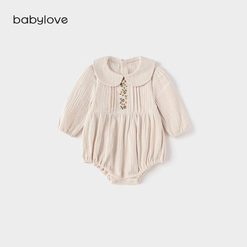 babylove【清仓】女宝宝包屁衣春秋季纯棉纱布三角哈衣婴儿衣服洋气刺绣 缟羽白 90cm
