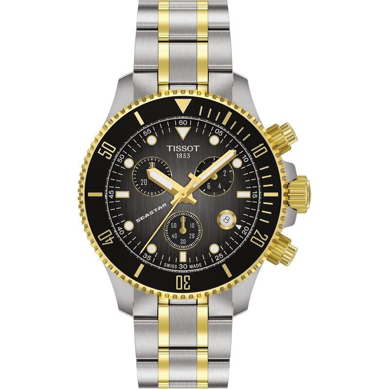 天梭（TISSOT）男士腕表计时夜光日期金属钢带防水陶瓷圈运动潜水手表 initial