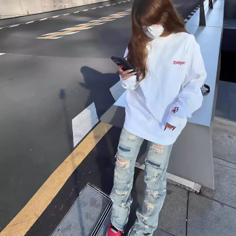 POUMburning小火苗火焰刺绣卫衣男款秋冬美式无帽重磅长袖T恤情侣外套 BJZXF-X1522黑色 L 110-130斤