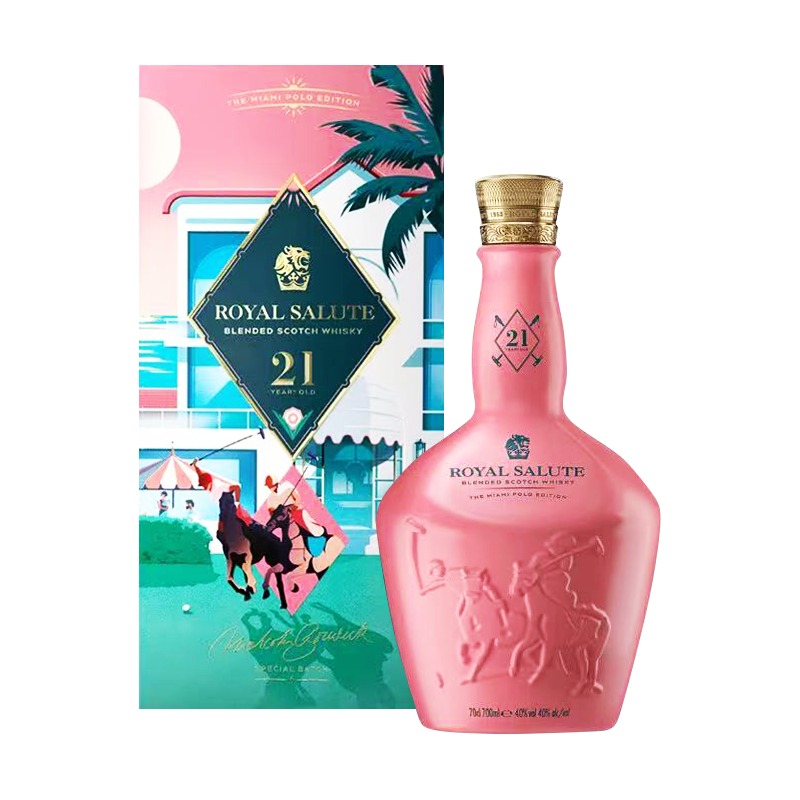 盛酩威原装皇家礼炮(Royal Salute)21年苏格兰威士忌700mL调和型洋酒 迈阿密马球限量版