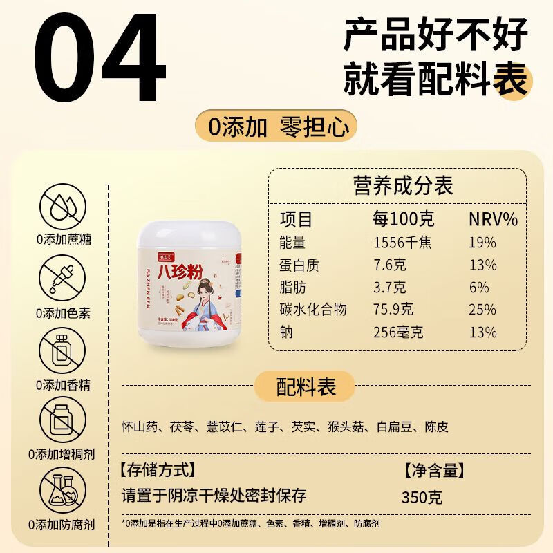 粮总管【甄选】八珍粉罐装猴头菇怀山药粉薏仁芡实茯苓陈皮脾胃营养早餐 【真八珍粉 】老人儿童放心喝 【1罐350克】纯八珍粉-加量不