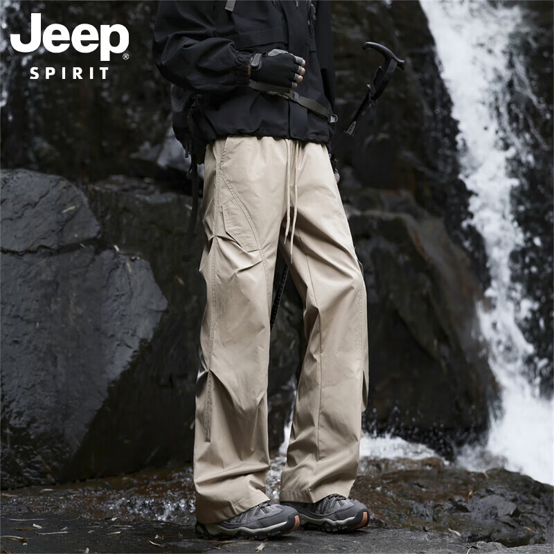 JEEP SPIRIT吉普冲锋裤男2025秋季新款伞兵休闲裤子男宽松直筒工装长裤 卡其色 XL （建议125-145斤）