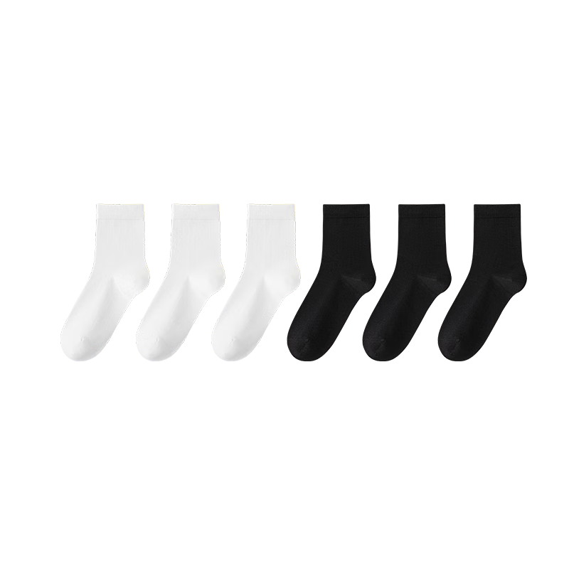 京东京造【100%纯棉】6双女式中筒袜子10A抑菌新疆棉袜休闲女防臭 黑白