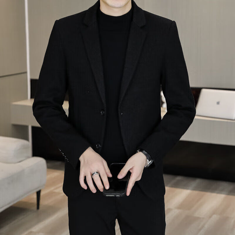 利郎男装休闲西服男士商务修身单西外套男2025春秋季新款西装便服夹克 黑色品牌清仓断码 4XL