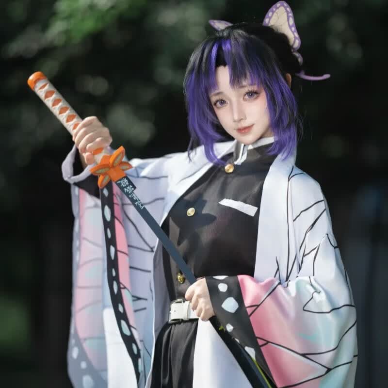 班达熊蝴蝶忍cos服鬼灭之刃cosplay动漫角色扮演二次元卡通周边c服 蝴蝶忍cos服+配饰+头饰 S
