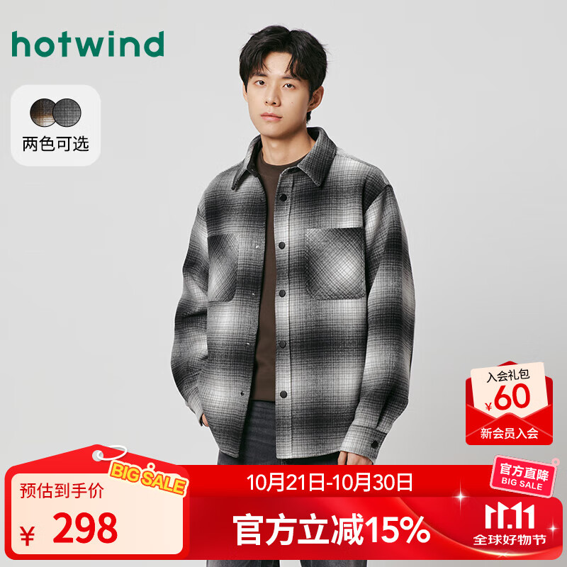 热风（Hotwind）【商场同款】男士格纹夹克外套2025年冬季新款宽松休闲早秋薄外套 19黑白 L