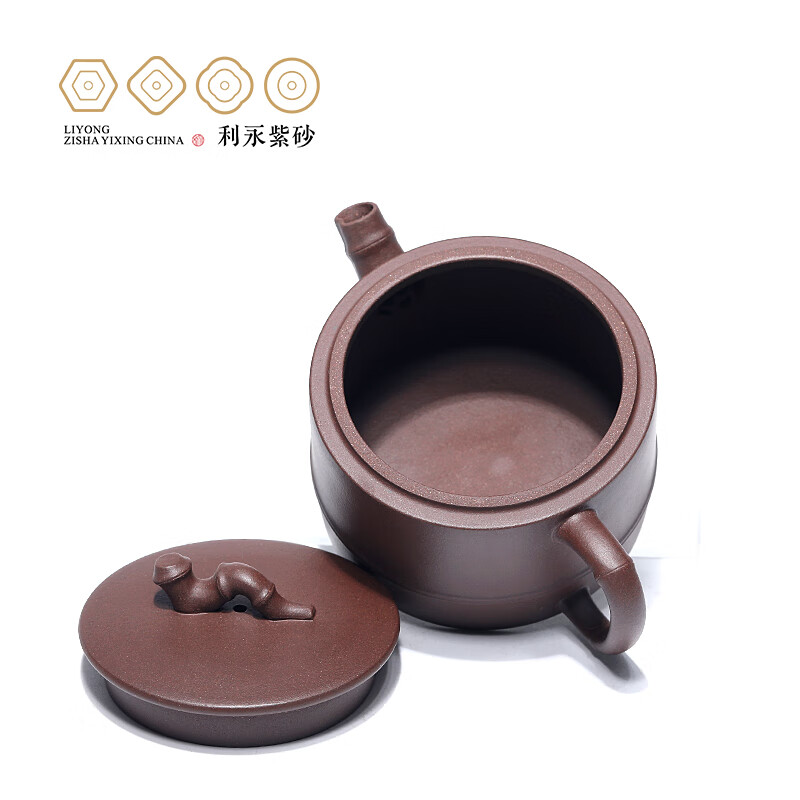 百年利永宜兴紫砂纯手工正宗原矿紫泥竹节汉瓦一壶两杯功夫泡茶具送礼物 竹节汉瓦【高档紫音小口杯】 180ml