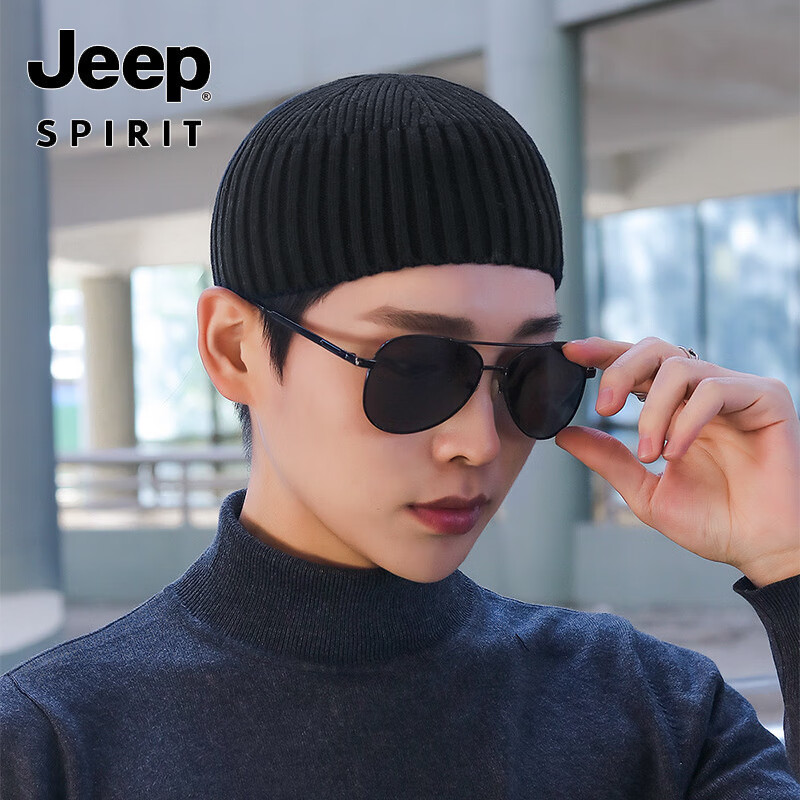 JEEP光板地主帽男女士秋冬季雅痞大头围钩针帽子毛线帽冷帽针织瓜皮帽 黑色 京东折扣/优惠券