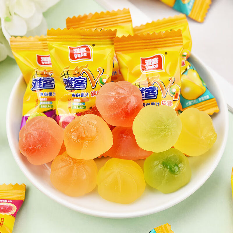 雅客包郵雅客V9維生素C夾心爆漿果汁軟糖散裝招待結婚喜糖零食糖 500g 雅客V9夾心軟糖混合約80顆