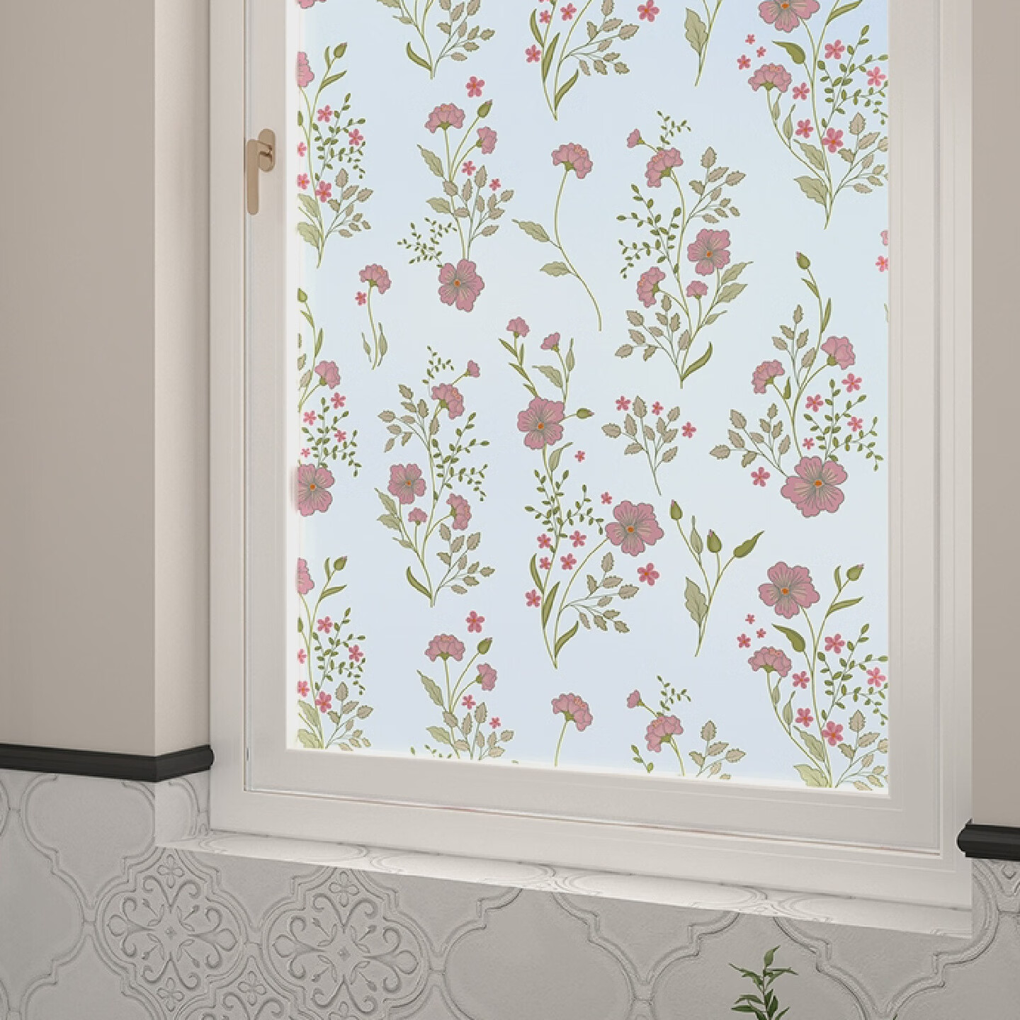 卫生间玻璃贴膜防窥防走光法式花卉玻璃贴纸透光不透明 30x60cm 桃花