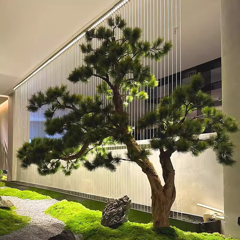 九叶草迎客松仿真树大型假树新中式造景室内外松树酒店橱窗装饰摆件绿植 1.5米高红松套餐