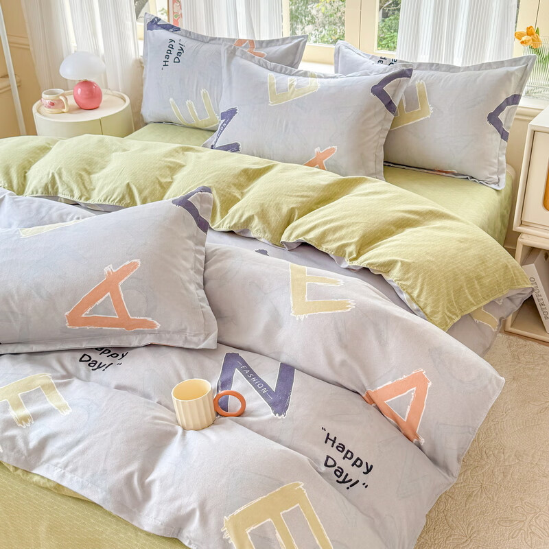 多兰诗（Duolanshi）磨毛四件套 春秋加厚保暖小清新宿舍卡通家用斜纹四件套 欧若拉 1.2米 床单款 被套150*200 三件套