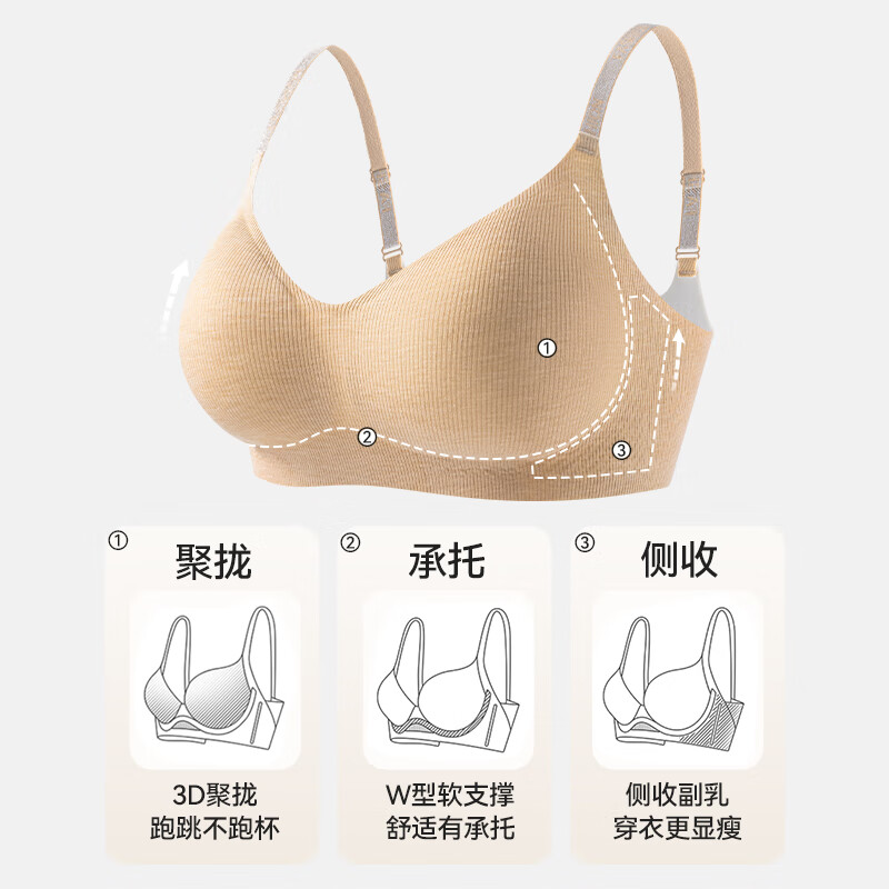 都市丽人粉底液内衣女小胸上托聚拢文胸收副乳无钢圈防下垂无痕文胸胸罩 粉底肤+深灰色 【聚拢提拉 防下垂】 XL 36/80ABC 【115斤-130斤】