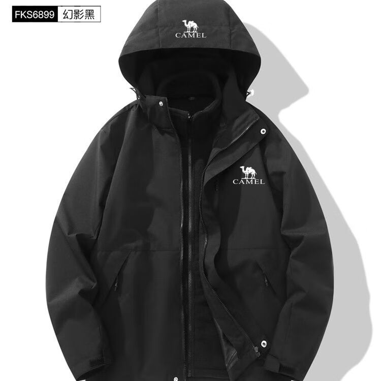 骆驼（CAMEL）幻影黑三合一冲锋衣新款男女户外防水防风可拆卸外套登山服进藏 黑色(幻影黑三合一) S 90-105