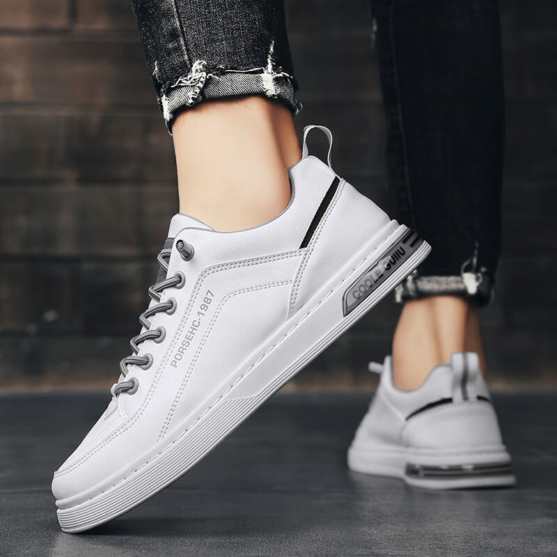 西域骆驼（VANCAMEL）男鞋子男2025秋冬季休闲鞋男士潮流板鞋男时尚商务软底运动小白鞋 【官方正品 品质保证】米色配色 44