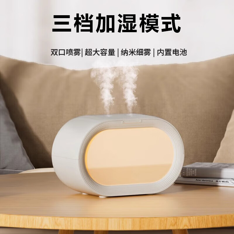 AILUKI【法国】加湿器小型办公室桌面迷你家用卧室静音空气香薰机usb 【大雾量】双孔加湿-温馨夜灯-可加香氛+防干烧保护