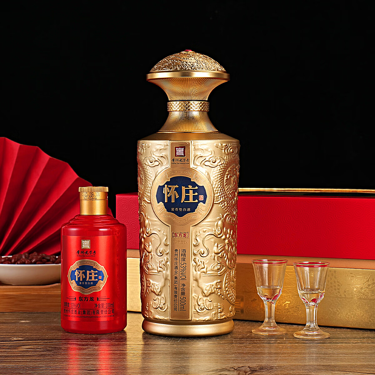 怀庄1983酒 53度 酱香型白酒 纯粮食酿造 固态法口粮酒 高档酒水 商务送礼 53度 600mL 1盒 东方龙(配1礼袋)