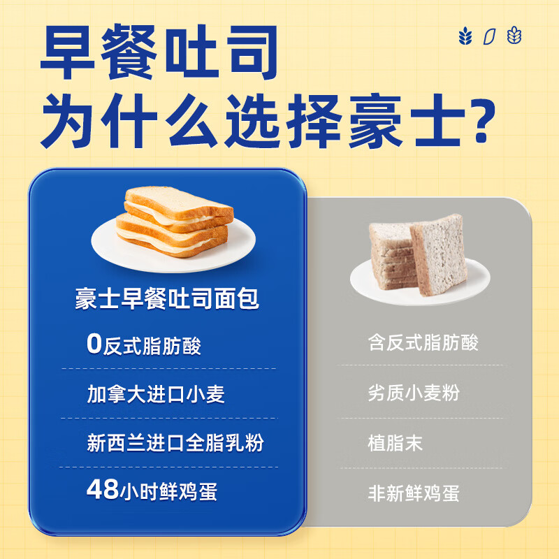 豪士（HAOSHI）早餐吐司煉乳夾心面 面包健康速食代餐上班早餐零食糕點(diǎn)蛋糕整箱 1件 早餐半切片吐司460g  約9包/箱 460g