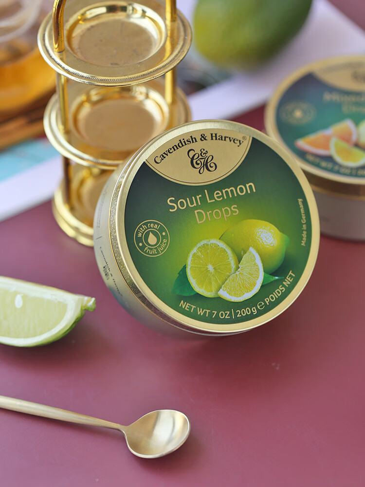 嘉云德国进口糖酸柠檬 味杂果草莓水果糖铁盒装硬糖中秋糖果礼盒 酸柠檬味