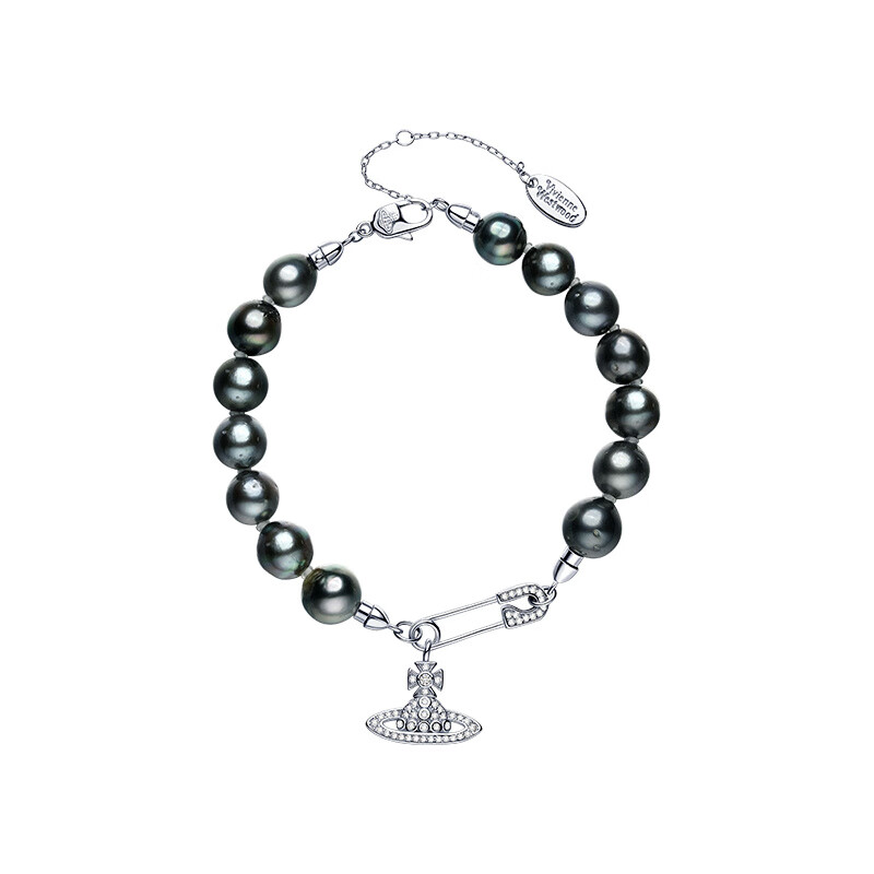 大溪地[618预售]大溪地黑珍珠手链西太后S925银海水珍珠手串感珠宝 近圆_强光_S925银白_黑珍珠手链 8-9mm