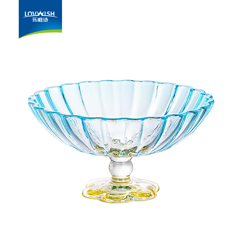 NERVISHI云朵玻璃斗笠果盘家用客厅高脚水果盘高端精致干果盘零食摆放盘子 花开半朵斗笠果盘【蓝色】6.5英寸*1