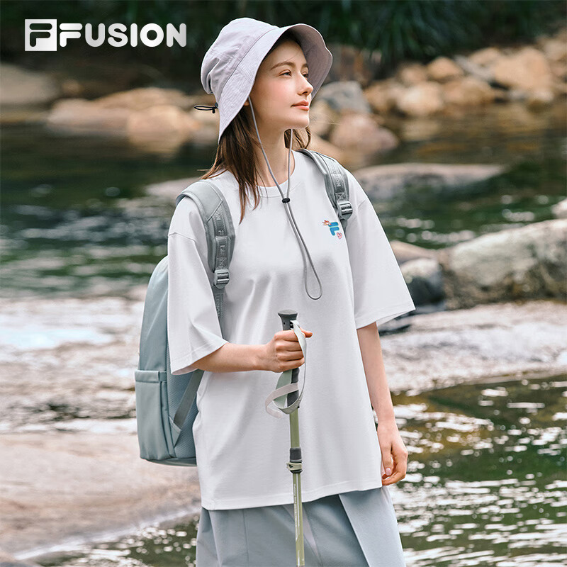 FILA FUSION斐乐潮牌章昊同款短袖T恤夏情侣宽松纯棉凉感t恤上衣