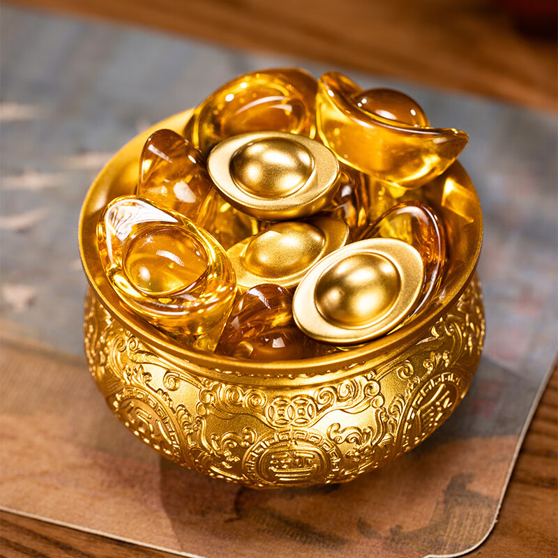 朱炳仁铜 金盆聚宝套装 聚宝缸存钱罐客厅书房玄关家用铜缸摆件 金盆聚宝套装