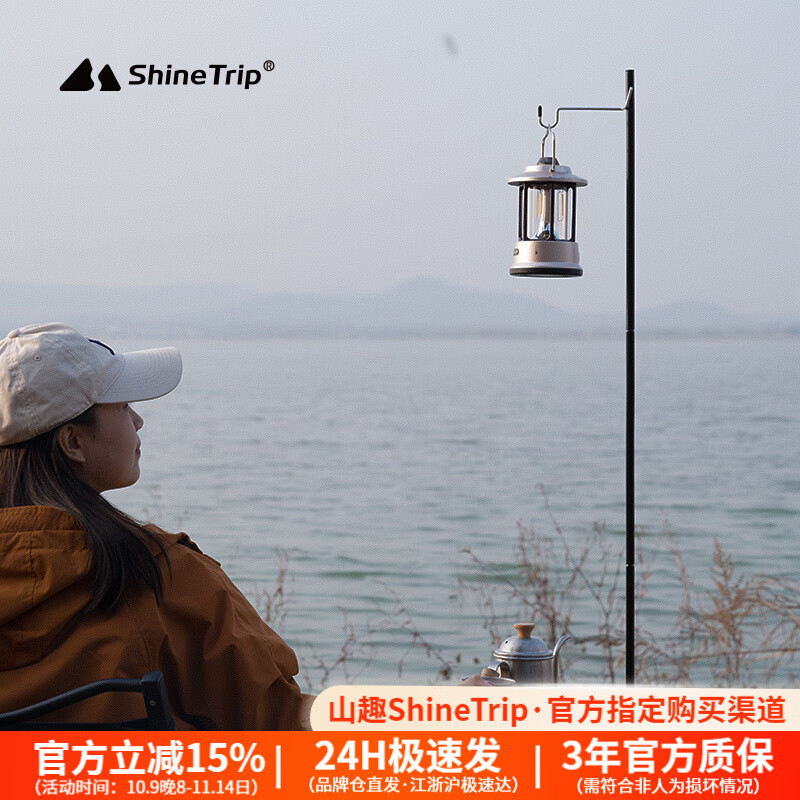 山趣（ShineTrip）户外铝合金多功能灯杆便携式露营桌面灯架双头挂钩野营灯照明杆子 单挂钩黑色(仅灯架不含灯)