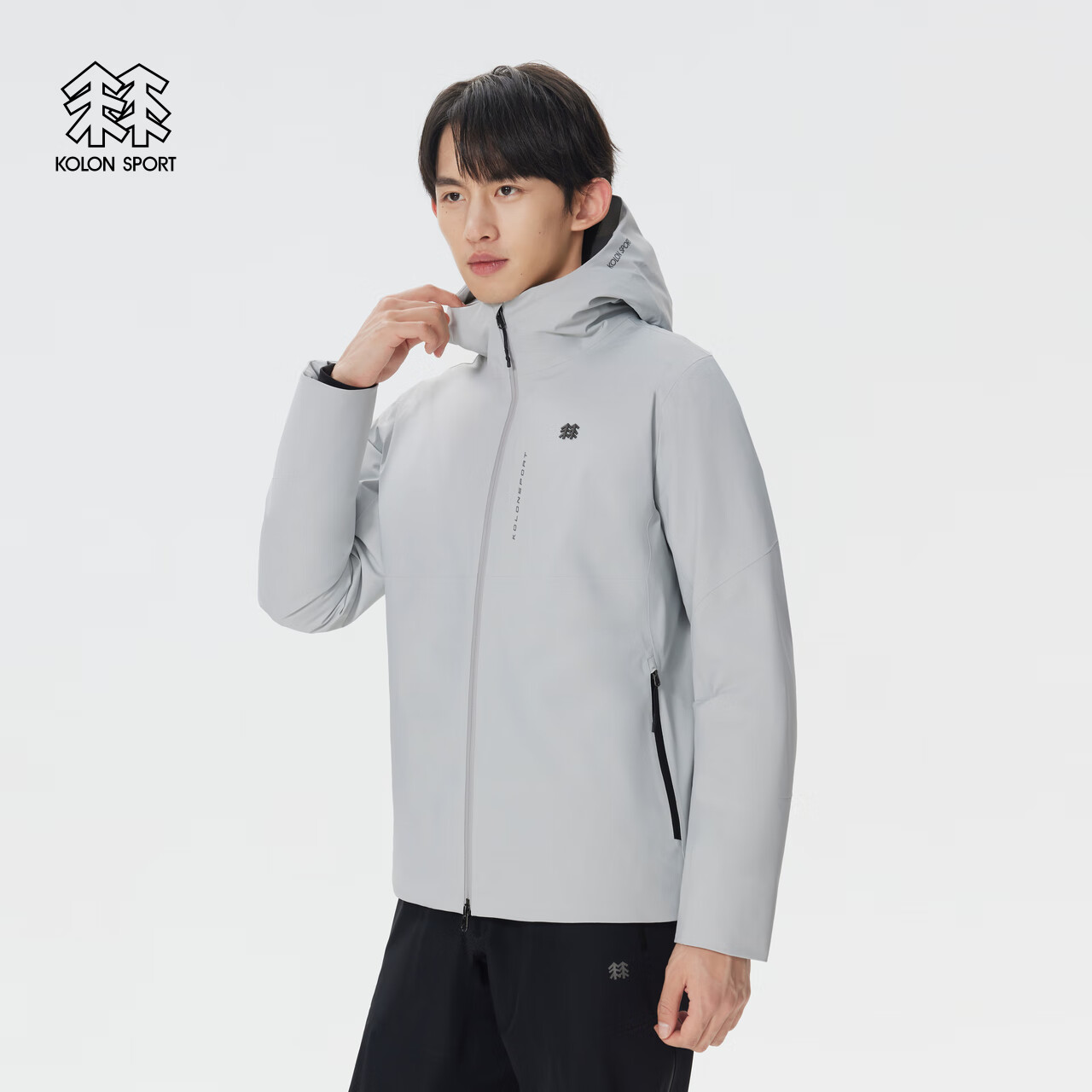 KOLON SPORT/可隆户外防水羽绒服 男士透湿防风耐磨连帽轻量鹅绒夹克 LHDJ5WNT41-LG 浅灰 XL 180/100A