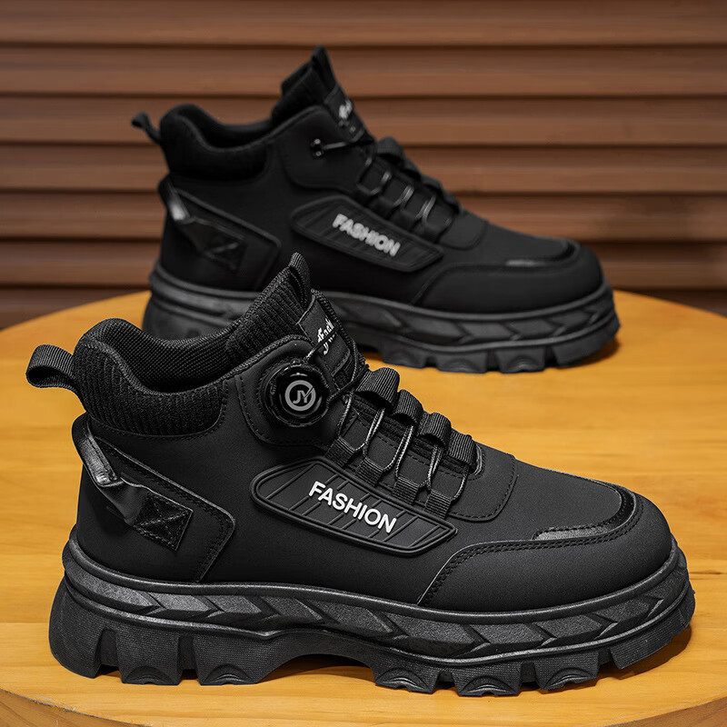 凡小如高帮工装鞋男秋季2026新款休闲百搭潮流复古英伦风马丁靴厚底防滑 黑色 43