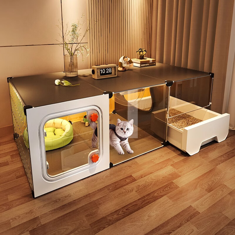 王多喵猫笼子家用室内猫窝猫厕所一体一室一厅一卫猫别墅小型幼猫柜猫舍 自带猫砂盆-大号加深-分区三室猫屋 自带猫砂盆款：猫砂盆+猫砂铲+逗猫棒