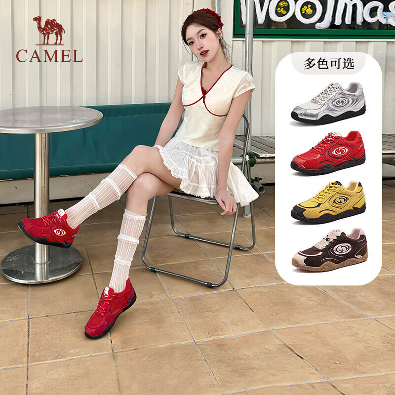 骆驼（CAMEL）月牙德训鞋女运动百搭板鞋网面复古休闲鞋 L25S577059 红色 40