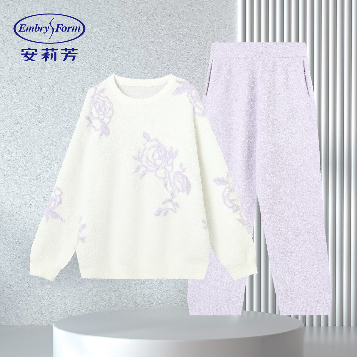 安莉芳（Embry Form）【新品玫瑰衣】半边绒女士红色睡衣秋冬加厚保暖家居服套装女款 淡紫色LIL M