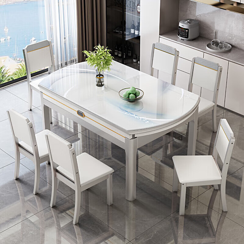 梵森荣2026新款餐桌家用流晶石岩板餐桌椅现代简约感大小户型可变圆桌 钥匙扣随机发货
