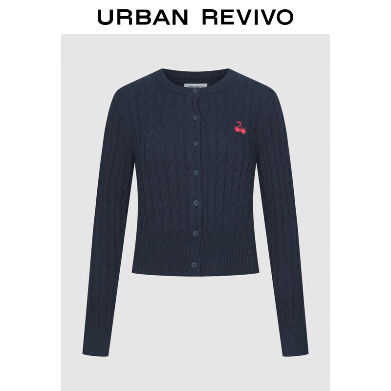 UR2025秋季新款女装休闲绞花肌理樱桃刺绣针织开衫UYY950116