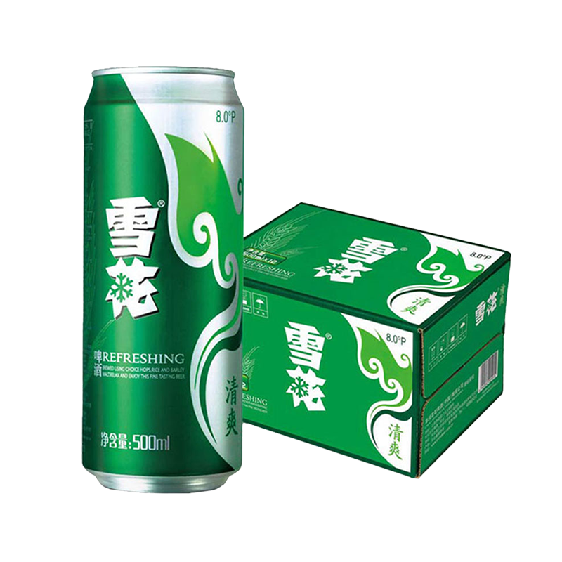 雪花清爽500ml/330ml啤酒罐装麦芽浓度8度经典大规格黄啤自饮聚会饮品 雪花清爽 500mL 12罐