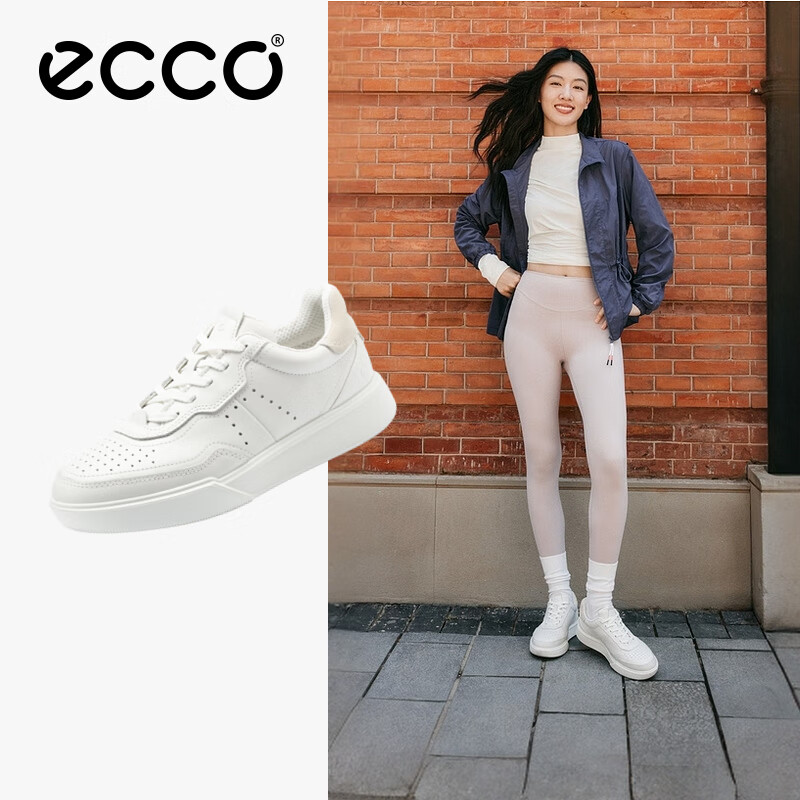 爱步（ECCO）冬季厚底休闲板鞋 街头球鞋女鞋272813 白色/灰白色38 HL