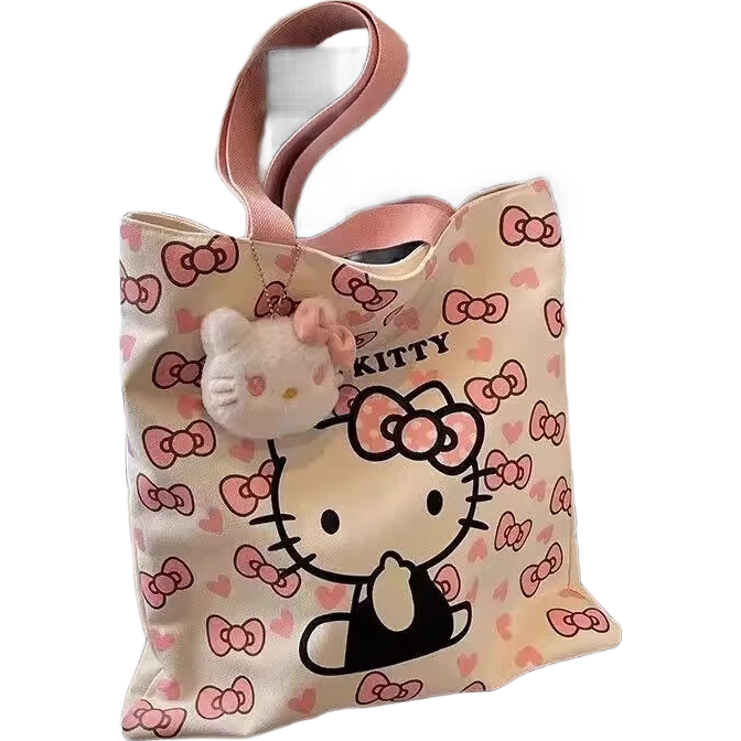 hellokitty卡通帆布包时尚包女手提袋可爱通勤百搭单肩上课大容量 粉色KT猫27*25cm 27.5*25cm