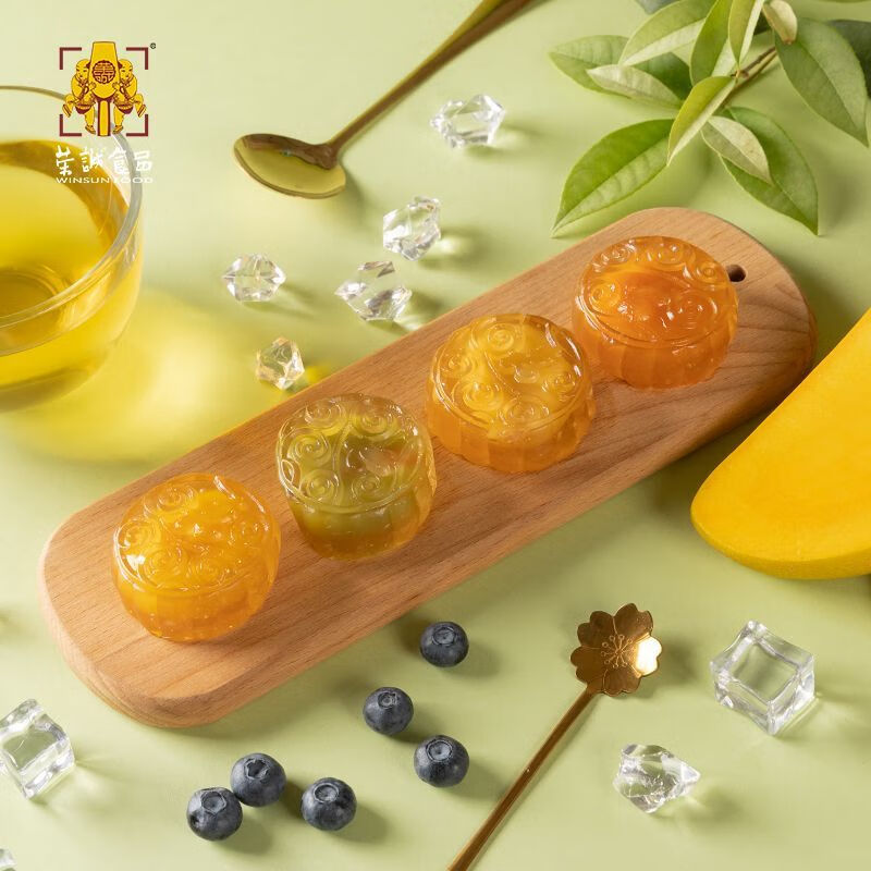 荣诚（Winsun）月饼水晶月饼水果味芒果广式中秋月饼散装多口味糕点零食团购 4个口味组合4个