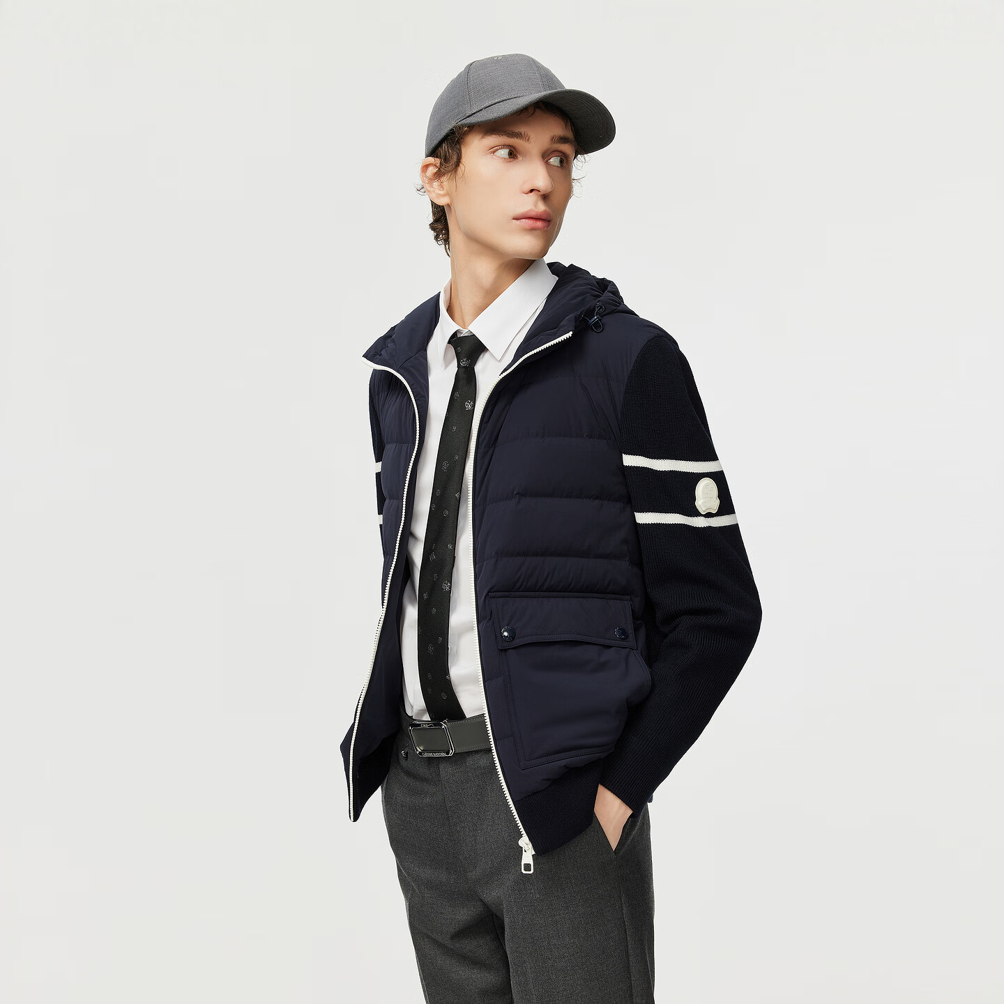 C'N'C【奢侈品衣服】CNC25秋冬新款连帽轻薄羽绒服拼接撞色外套男 藏青 54 /XL/(185/100A)