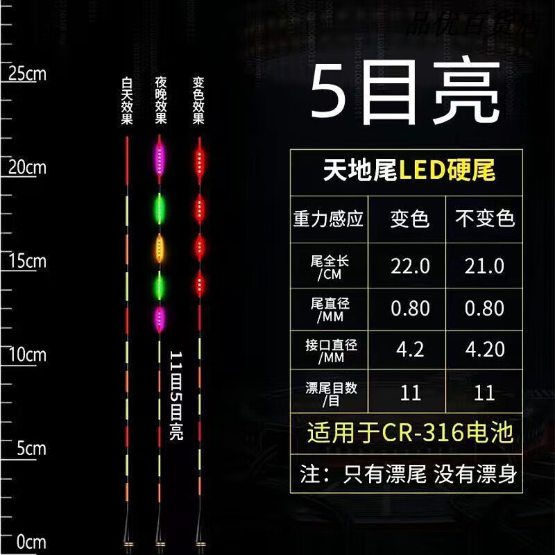 喜马罗电子漂尾原装LED天地尾高灵敏咬钩变色夜光漂漂尾 变色(漂尾)1支 316(7目双排亮)LED原装漂尾 京东折扣/优惠券