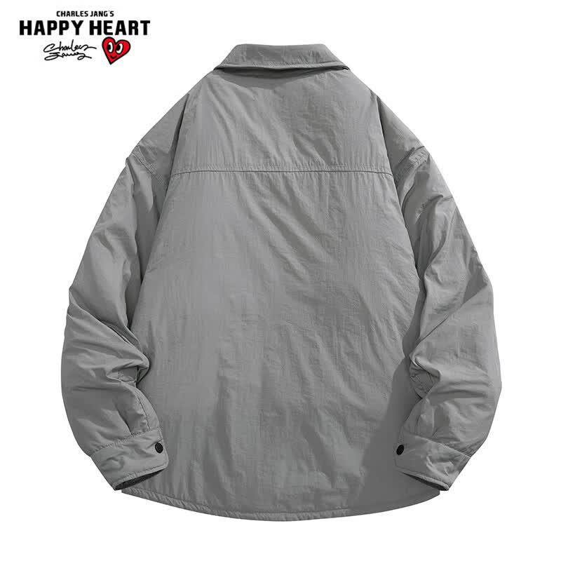 查尔斯桃心 轻薄工装羽绒服男冬季保暖情侣宽松休闲防寒翻领外套潮 灰绿 2XL