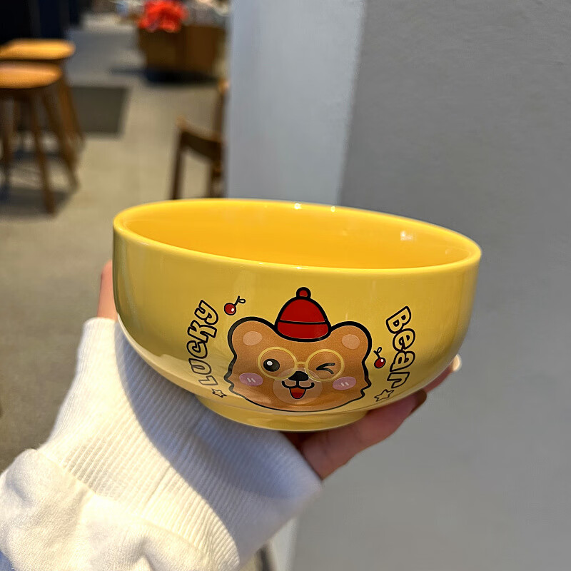 陶琴悦碗个人专用上班韩式卡通碗米饭碗可爱熊兔鸭子陶瓷碗女学生家 韩式米饭碗黄色熊单碗