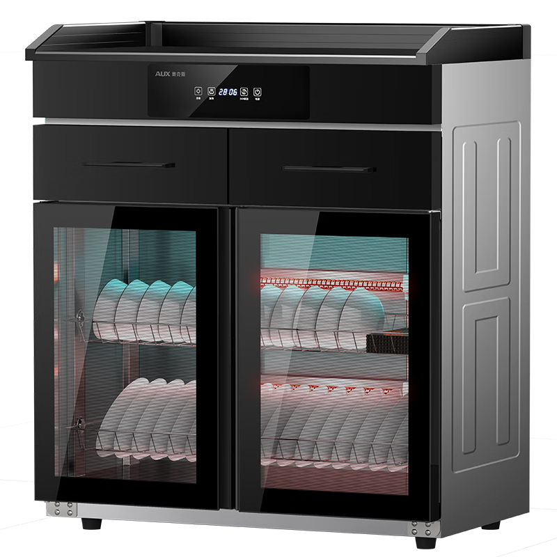 奥克斯商用茶水消毒柜立式双门大容量餐厅餐饮酒店饭店包厢餐边柜多功能配餐碗柜 750A双抽触控+紫外线+无磁层架