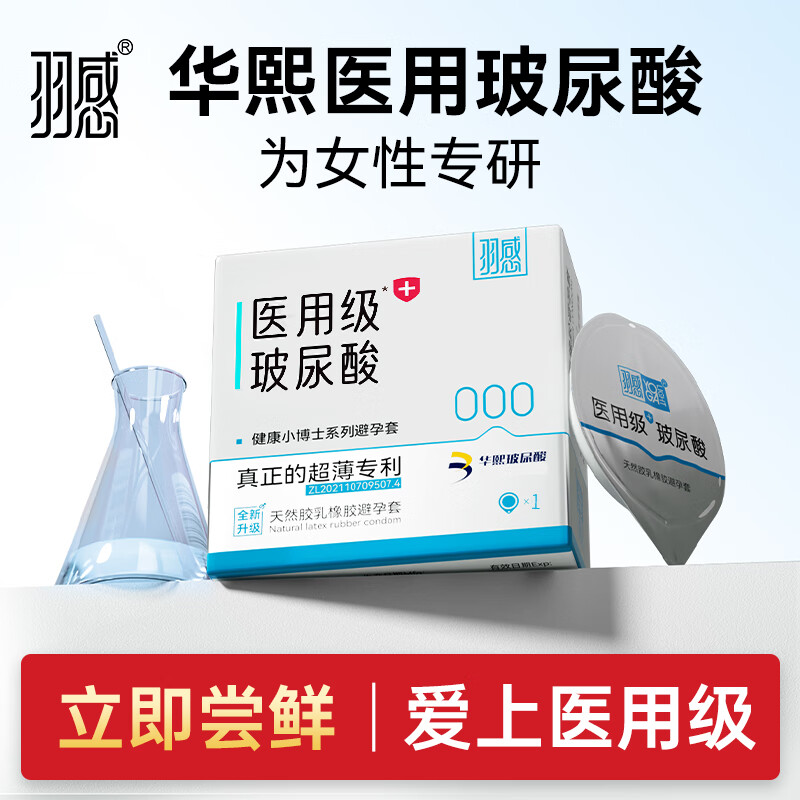 羽感医用级避孕套超薄000玻尿酸安全套健康小博士水润3只装情趣用品