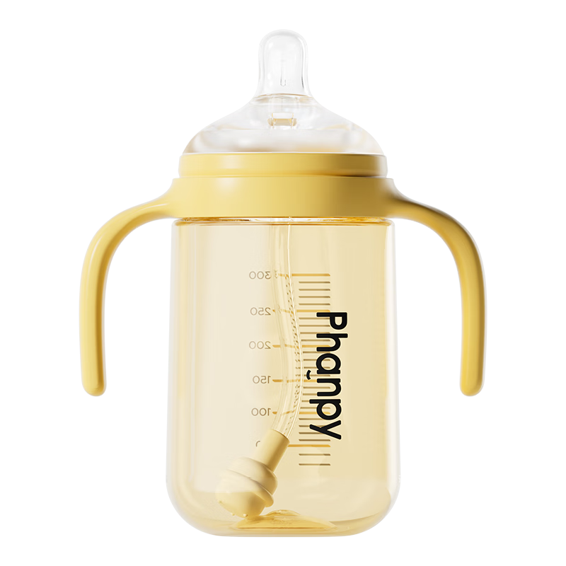 小雅象離乳奶瓶6個月以上嬰兒寶寶ppsu偏心仿母乳斷奶帶重力球手柄300ml