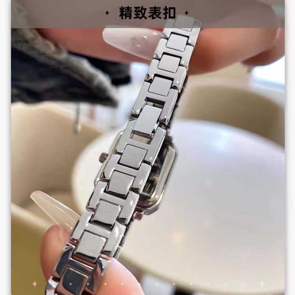 方糖手表女2026新款轻奢小众高级感机械风格名牌正品石英女表礼物 银色