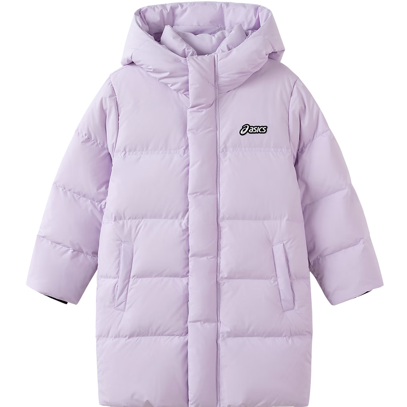 亚瑟士/亚瑟士童装25年冬季儿童中长款羽绒服蓬松有型加厚保暖防水 粉紫 85%绒子  120 充绒103.7g