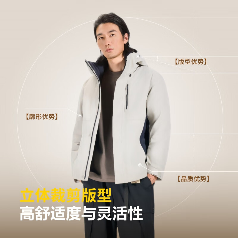 ABOUT MYTH 羽绒服男士外套【冲锋衣】90绒短款外套 加厚连帽户外防风 数字雾灰 2XL 180-185cm/170-190斤